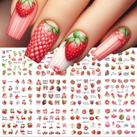 12 Sheets Fruit Nail Stickers Cute Strawberry Water Transfer Design Summer Nail Art Stickers Watermelon Nail Decals Watermarkc Nail Slider Sticker for Women Girls Nail Decoration