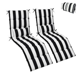 Only choice Chaise Lounge Cushion Outdoor Set of 2, 73" Lx24 W Quilted Patio Chair Cushion with Headrest, Waterproof & Fade-Resistant for Poolside, Deck，Pool Lounge Chairs (Black/White Striped)