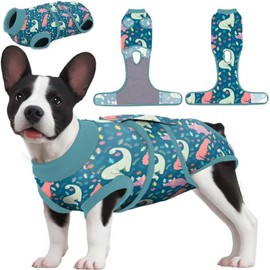 PetWarm Surgical Suit for Male Dogs, Dog Coat's Inner Clothes, Substitute E-Collar and Cone Prevent Licking Recovery Suit, Female Male Dog Onesie for Spay Neuter, Dinosaur Pattern, Multi-Colored, XS