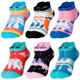 WEVIAS Kids Girls Socks Unicorn Ankle Funny Cartoon Low Cut Cotton Cute Novelty Fashion Toddler No Show Silly Socks 6 Pairs (6 Pairs Unicorn B, 6-8 Years)