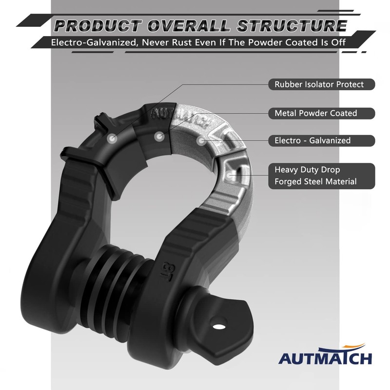 AUTMATCH D Ring Shackles 3/4" Mega Shackle (2 Pack) 68,000Ibs