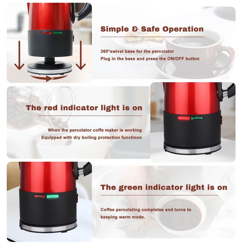 WerkWeit Electric Coffee Percolator 12 Cup Stainless Steel Percolator Coffee