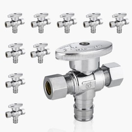 10-Pack GUOFIS PEX-A Angle Stop Valve with Dual Compression Outlet,1/2" PEX-A Expansion Inlet x (3/8" x 3/8") Outlet Shut-off Valves(1/4 Turn,Chrome)(VALVE128-10Pack)