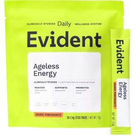 EVIDENT WELLNESS Ageless Energy Powder – CoQ10 Supplement w/Taurine, Vitamins B6 & B12 & ATP – Helps Improve Energy & Heart Function, Reduce Muscle Fatigue – 30 Stick Packs, Orange Pomegranate