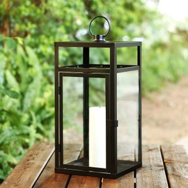 SAFAVIEH Lighting Collection Fraleigh Black/Clear Glass Decorative Outdoor Lantern