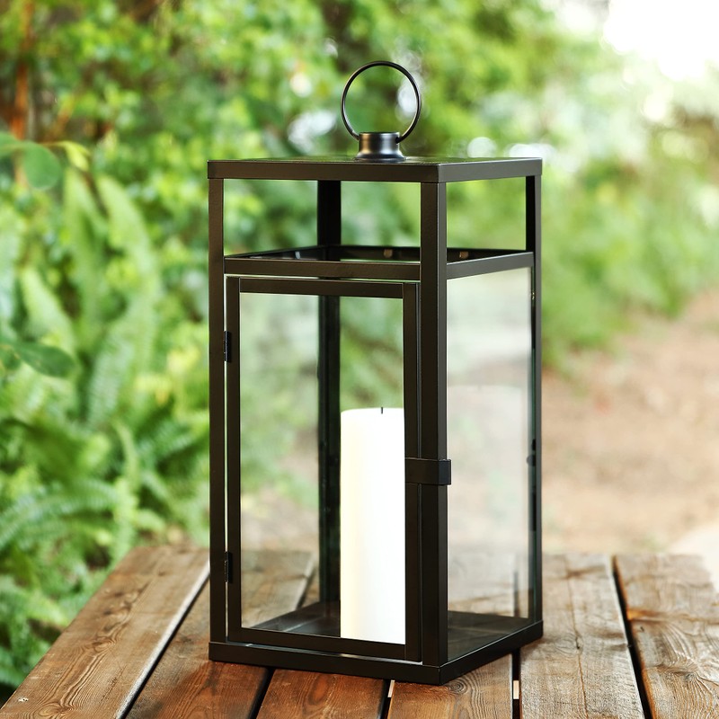 SAFAVIEH Lighting Collection Fraleigh Black/Clear Glass Decorative Outdoor Lantern