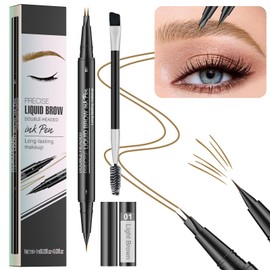 Microblading Eyebrow Pencil - Amazing 2-in-1 Dual-Ended Eyebrow Pen with 2-Fork-Tip and Precise Brush-Tip - Waterproof Eyebrow Pen for Natural Hair-Like Brows That Lasts All Day, Light Brown
