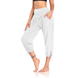 DIBAOLONG Womens Yoga Pants Capri Loose Workout Sweatpants Comfy Lounge Joggers with Pockets White XL