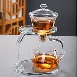 ZPGXLRZ Lazy Kungfu Glass Tea Set Semi Automatic Drip Rotating with Infuser Glass Teapot Set