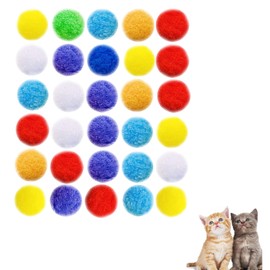 HaiPal Cat Toy Balls, 30Pcs Premium Soft Pom Pom Balls for Kittens, 1,38'' Funny Interactive Cat Pompom Toys for Bored Indoor Cats Playing Plush Balls for Craft DIY Decorations, Cute Kitten Kitty Toys