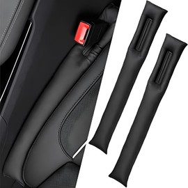 Black Car Seat Gap Filler, Premium PU Leather Leakproof Gap Stopper Anti-Drop Space Slot Filling Stripes Pad Plug Universal Fit for Vehicle Auto Car Seat（2 PCS ）