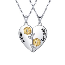 HOOHWE Mother and Daughter Necklaces 925 Sterling Silver Sunflower Family Necklaces for 2 Matching Heart Jewelry Gifts for Mom and Daughter Mother's Day Gifts
