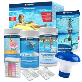 Veddelholzer 5 in 1 Pool Cleaning Set, Pool Cleaner, Tester pH, pH Minus Granules, Chlorine Tablets for Pool 20 g, Chlorine Granules, Skimmer for Pool Care with Instructions Perfect Pool & Whirpool Cleaning