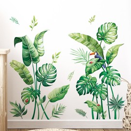 Tanlaby Palm Leaf Wall Sticker, Green Plants Wall Stickers, Tropical Leaves Wall Sticker to Peel and Stick for Living Room, Bedroom, Hallway, Bathroom, Wall Decoration