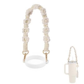 Drink Cup Holder Cotton Rope Portable Tumbler Cute Flower Design with Hand Convenient Coffee Carrying Sports Watching Outdoor Festival Carry (White)