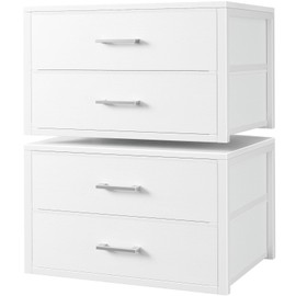 BOLUO Stackable Storage Drawers Closet Organizers and Storage Fabric White 2 Drawer Dresser for Bedroom 2 Packs Modern