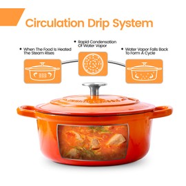 EDGING CASTING Enameled Cast Iron Dutch Oven, 5.5 Quart, Round Cast Dutch Ovens Pot with Lid Dual Handle for Bread Baking, Oven Safe up to 500°F, Orange