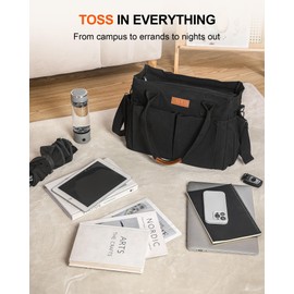 Nicav Large Tote Bag with Pockets, Canvas Crossbody Tote Bag with Zipper and Laptop Compartment, Women Everything Everyday Bag for Work, College, Travel and Beach