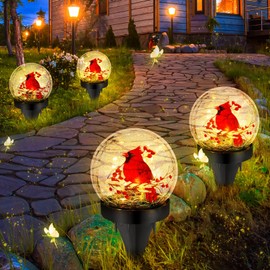 WILLBOND 4 Pcs Cardinal Bird Solar Light Outdoor Glass Ball Red Bird Solar Globe Ground Lights Christmas Lawn Garden Pathway Yard Ornaments for Patio Porch Decorations Mom Gift