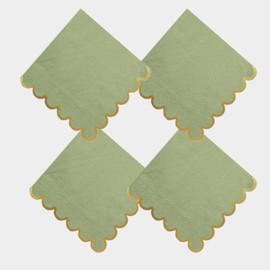 100 pack Sage Green Cocktail Napkins with Gold Foil Accents Scalloped Edges 5 x 5 inch Beverage Disposable Napkin Party Decoration Wedding Bridal and Baby Shower Dinner Lunch Supplies