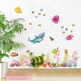 WandSticker4U Wall tattoo, wall stickers, wall decoration, baby, children's room, young girls’ bathroom, children, colourful, blue tile stickers, decoration, underwater world, fish, whale, sea.