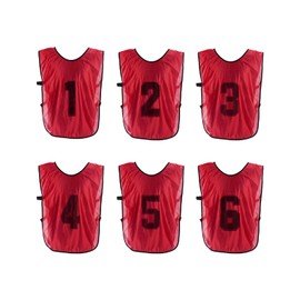 PATIKIL Soccer Training Vest, 6 Pack Team Sports Pinnies Reversible Numbered Soccer Practice Pennies Jerseys Bibs with Belt for Children, 21 Inch Red