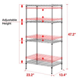 SINGAYE 4 Tier Adjustable Storage Shelf Metal Storage Rack Wire Shelving Unit 530Lbs Capacity 23.6" W x 14" D x 47.2" H for Laundry Bathroom Kitchen Silver