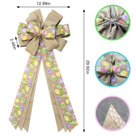 Easter Large Wreath Bows, Spring Easter Colorful Bunny Rabbit Bows for Wreath Bow Decoration Beige Burlap Dots Wreath Ribbon Bows for Front Door Tree Bows for Home Door Wall Decor Spring Easter Party