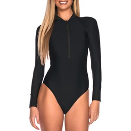 RELLECIGA Women's Black Long Sleeve Rash Guard One Piece Medium
