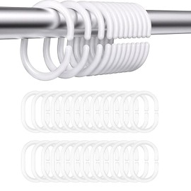 Shower Curtain Rings in C Shape, Shower Curtain Hooks, Made of Sturdy Plastic Shower Curtain Rings, Curtain Hanging Rings, Shower Rings for Shower Curtain Rails (White)