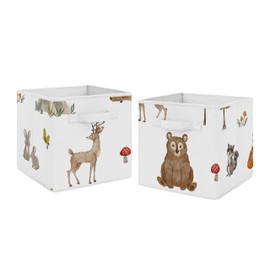 Sweet Jojo Designs Woodland Forest Animals Boy Girl Gender Neutral Unisex Collapsible Fabric Storage Cubes Foldable Bins Organizer Boxes Kids Baby Childrens Toys 2 Set - Animal Friends Bear Watercolor
