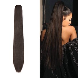 Cybelleza 22" Ponytail Extensions Long Straight Ponytail Clip in Hair Extensions Claw on Pony Tails Hairpieces Synthetic Natural Looking for Women(Medium Brown)