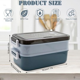 Aleker Bento Lunch Box, 1400ml Bento Box with Cutlery, Stackable Lunch Box with Compartments, Pack Lunch Box with 2 Layer 3 Compartments, Leak Proof Meal Prep Containers for Kids and Adults