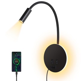 ERWEY LED Reading Lamp 3 W + 8 W Gooseneck Lamp Bed Lamp Wall Lamp with Switch and USB Charging Interior Lighting for Bedroom Living Room Office Hotel White