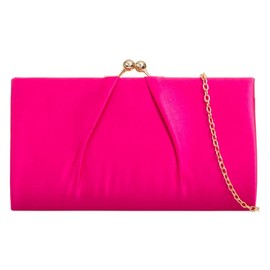 UShopUK Fuchsia Pink Medium Satin Clutch Bag Wedding Prom Wedding Evening Party, Fuchsia Pink