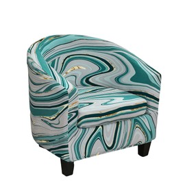 Stretch Club Chair Slipcover, 2-Piece Tub Chair Cover Printed Barrel Chair Slipcover with Elastic Bottom, Non Slip Armchair Covers Furniture Protector for Bar Counter Living Room (Striped Blue)