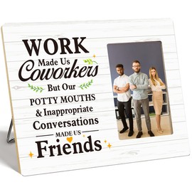 OTINGQD Coworkers Picture Frame Gifts,Coworker Friendship Gifts,Going Away Gift for Coworker,Coworker Gifts for Christmas,Work Made Us Coworkers Wooden Photo Frame for Tabletop Wall Display