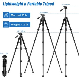 JOILCAN Tripod Camera Tripods, 74" Tripod for Camera Phone Video Recording, Heavy Duty Cameras Tripod Stand, Professional Travel DSLR Tripods Compatible with Canon iPhone, Max Load 15 LB