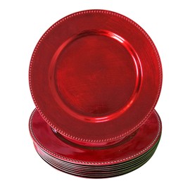 Red Plastic Beaded Charger Plates - 12 pcs 13 Inch Round Wedding Party Decroation Metallic Charger Plates (Red, 12)