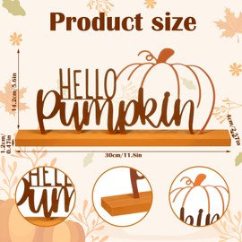 Realspring Fall Decorations for Home Hello Pumpkin Metal Sign Thanksgiving Table Decor Fall Tiered Tray Decor with Wooden Base Rustic Metal Word Sign for Home Tabletop Centerpiece Mantel Shelf Desk