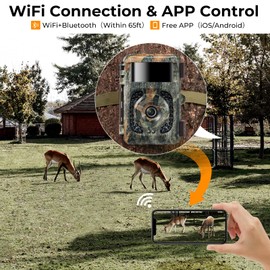 K&F Concept 4K 48MP WiFi Trail Camera, Bluetooth Game Camera with No Glow Night Vision Motion Activated Waterproof, 0.2s Trigger Time, 120° Wide-Angle, 2.4'' LCD for Outdoor Wildlife Monitoring