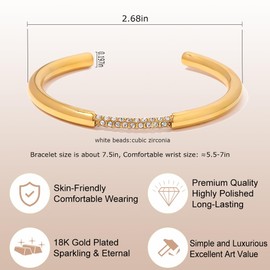 CAIYUNELEX Gold Cuff Bracelets for Women Gold Bangles for Women 18K Gold Plated Luxurious Chunky Gold Bracelet Adjustable Open Cuff Gold Bangle Bracelets Gold Arm Cuff Gold Jewelry for Women (White)