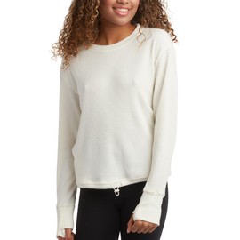 Spyder Women's Crewneck Fleece Sweatshirt - Cozy Ribbed Pullover Sweater with Adjustable Cinched Bottom and Thumbhole (S-XL), Size Medium, Pearl