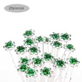 TQWY Lovely Charm 20pcs Wedding Bridal Party Diamante and White Faux Prom Pearl Flower Rhinestone Crystal Hair Pins Clips Grips Pins Hairpins Bridesmaid Clips (Green)