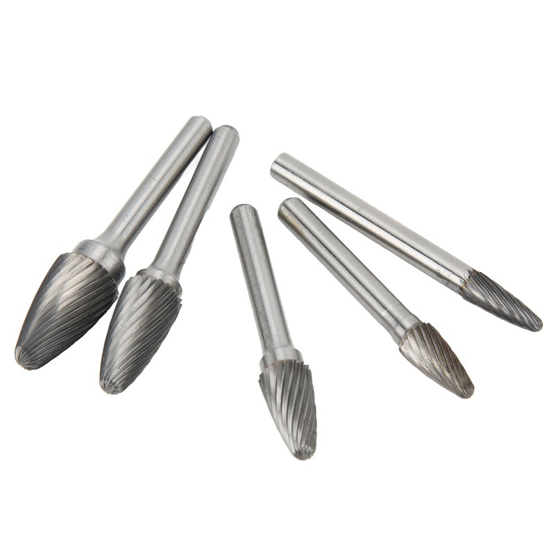 5pcs Carbide Burrs Single Cut Rotary File with 6mm/0.24in Shank