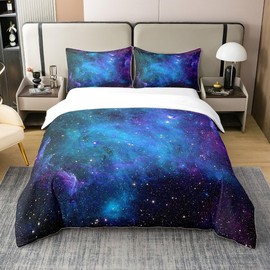 Erosebridal 100% Cotton Purple Galaxy Comforter Cover Moon Star Bedding Set Twin Night Starry Sky Space Duvet Cover Black Nebula Cosmos Twinkling Stars Navy Blue Quilt Cover for Kids Boys Girls