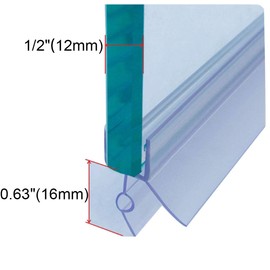 Frameless Shower Door Bottom Seal with Drip Rail for 1/2"(12mm) Glass, Length 27.5"/0.7m, Glass Door Sweep Stop Shower Leaking