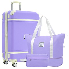 Merax Luggage Set,28 IN Hardside Suitcase with Duffel Bags,3 Piece Expandable Luggage with Spinner Wheels, Vintage Luggage with TSA Lock Lightweight,(Purple)