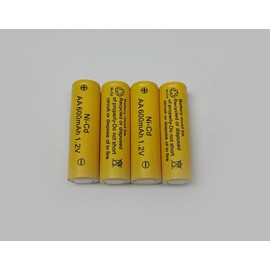 AA Ni-Cd 600mAh Yellow Rechargable Batteries Perfect for Solar Powered Units (4-Pack)