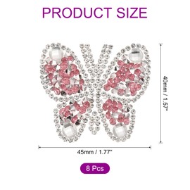 sourcing map 8Pcs Butterfly Rhinestone Patches Butterfly Iron-on Rhinestone Appliques Patches for Clothing Repair Decoration, 4x4.5cm, Pink